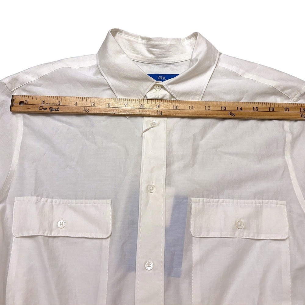 Aaron Levine ZARA Silk Relax Flowy Button Work Shirt Men Large Off White Cotton - Picture 11 of 14